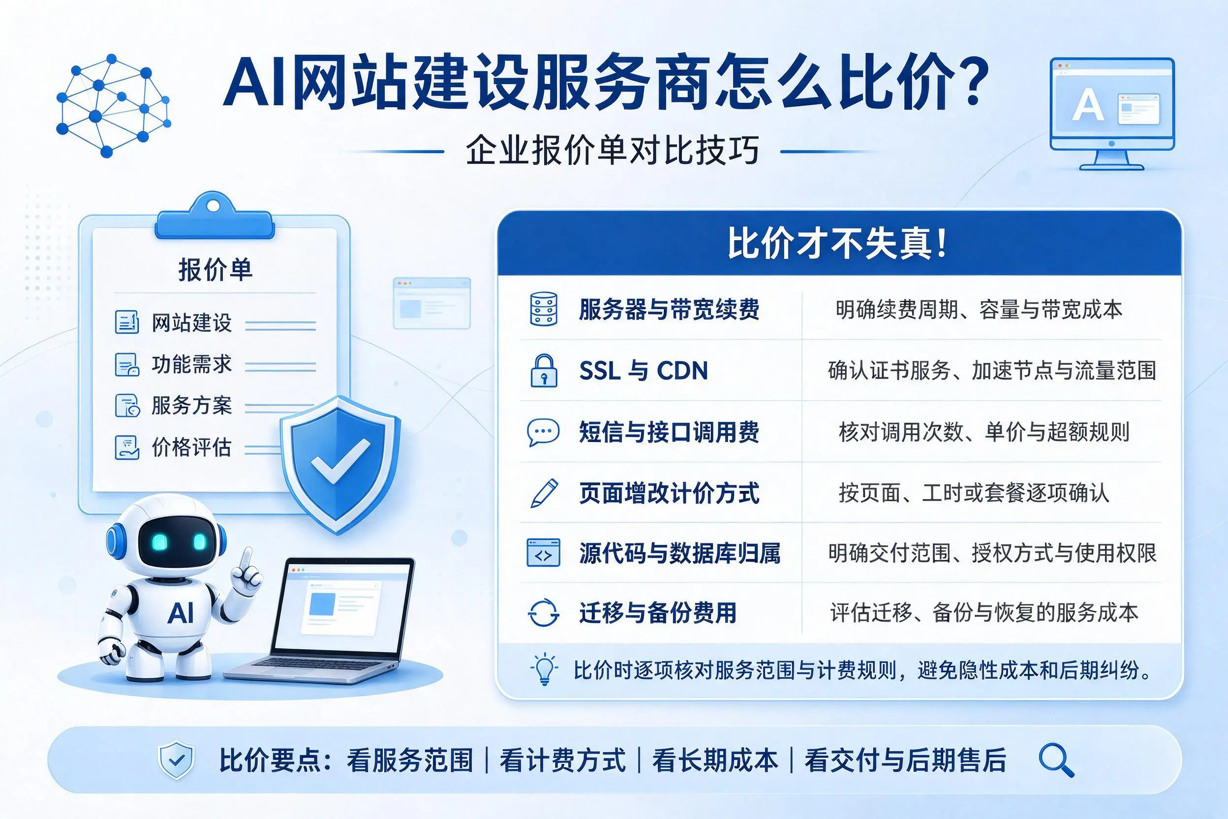 AI网站建设服务商怎么比价？昆玉企业报价单对比技巧